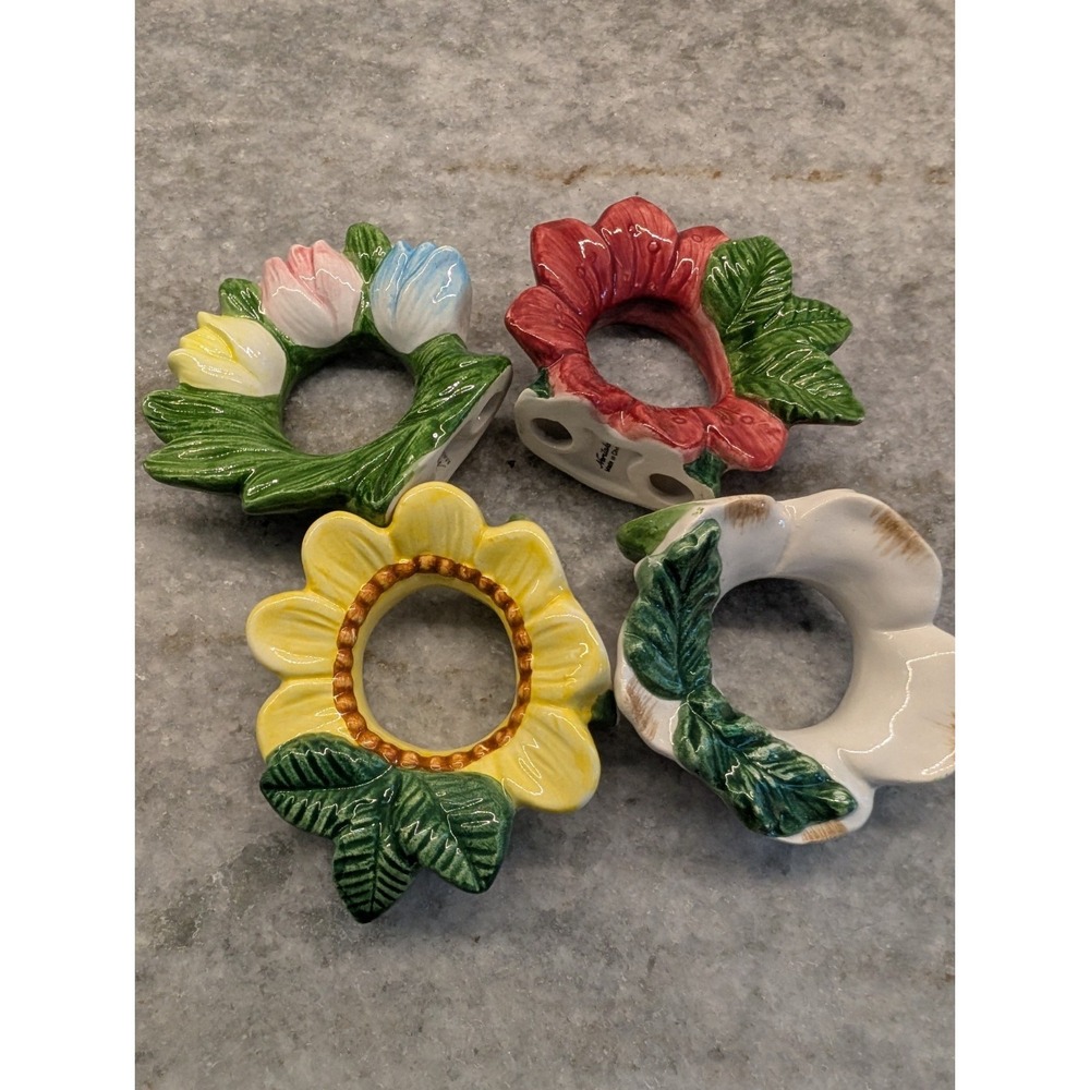 Vintage Noritake Country Fences Collection Floral Ceramic Napkin Rings Set Of 4‎
